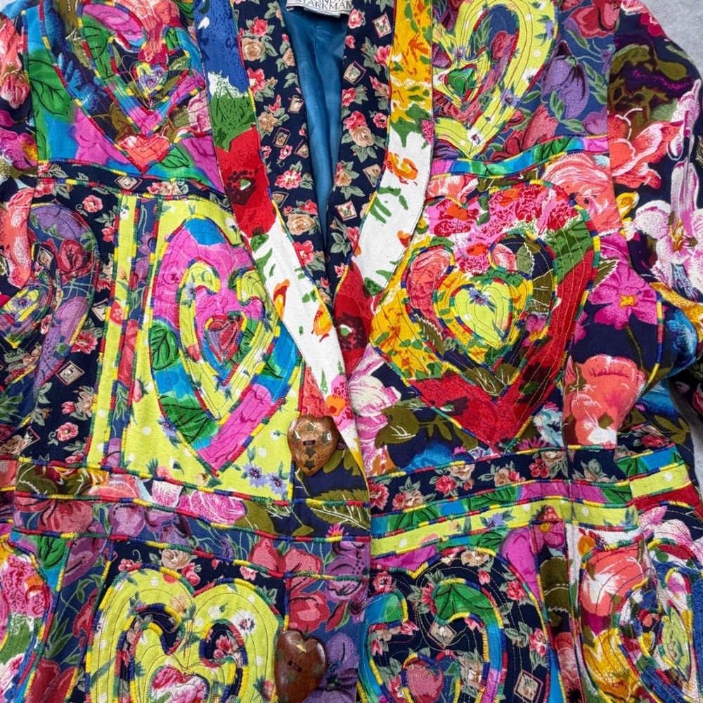 Sandy Starkman Art Jacket M Quilted Patchwork Hearts Floral Rayon Boho VTG - Picture 16 of 16